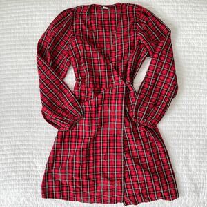 New Old Navy A-Line Long Sleeve Wrap Mini Dress in Red and Black Plaid Size S